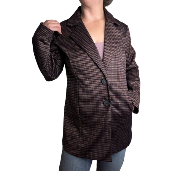 Avec Les Filles S/M Houndstooth LomglineKnit 2 Button Oversized Blazer - Picture 2 of 14